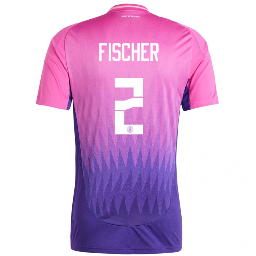 Niño Fútbol Camiseta Alemania Kilian Fischer #2 Rosado Morado 2ª Equipación 24-26 Perú