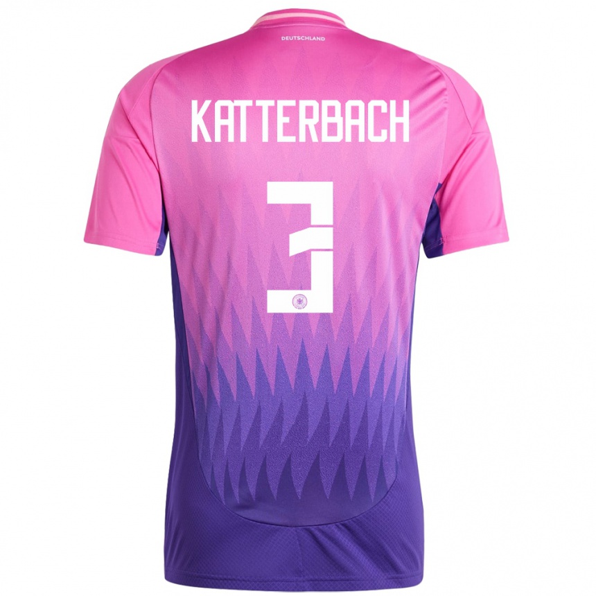 Niño Fútbol Camiseta Alemania Noah Katterbach #3 Rosado Morado 2ª Equipación 24-26 Perú