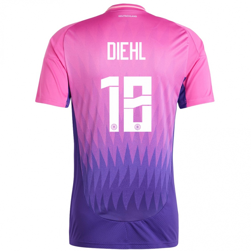 Niño Fútbol Camiseta Alemania Justin Diehl #18 Rosado Morado 2ª Equipación 24-26 Perú