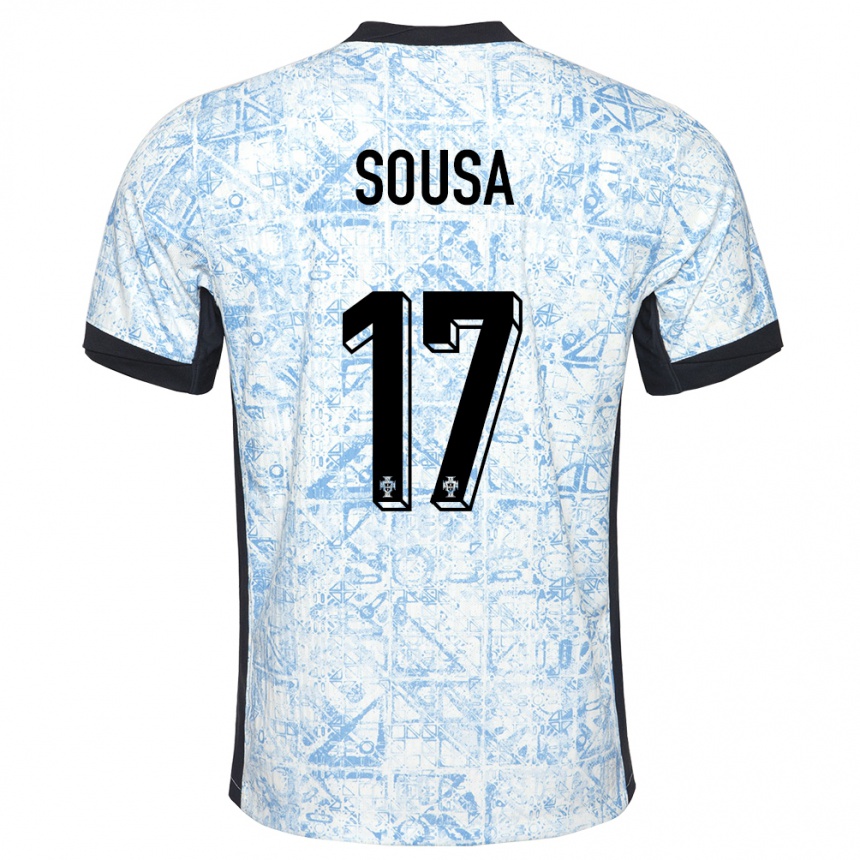 Niño Fútbol Camiseta Portugal Vasco Sousa #17 Crema Azul 2ª Equipación 24-26 Perú