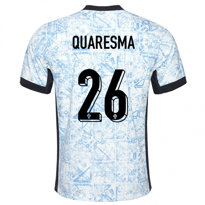 Niño Fútbol Camiseta Portugal Eduardo Quaresma #26 Crema Azul 2ª Equipación 24-26 Perú