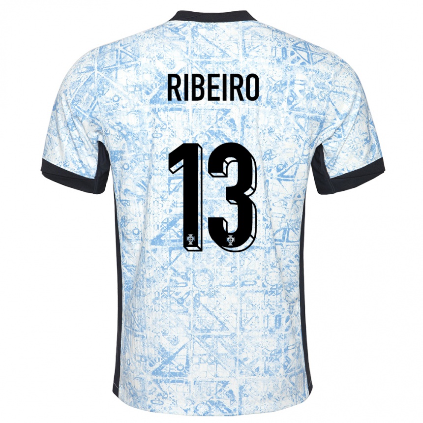 Niño Fútbol Camiseta Portugal Antonio Ribeiro #13 Crema Azul 2ª Equipación 24-26 Perú