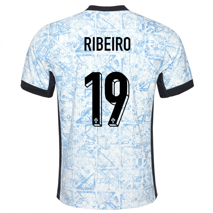 Niño Fútbol Camiseta Portugal Rodrigo Ribeiro #19 Crema Azul 2ª Equipación 24-26 Perú