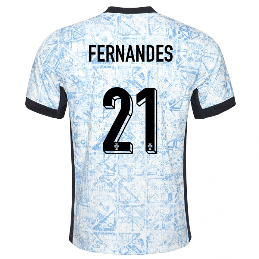 Niño Fútbol Camiseta Portugal Mateus Fernandes #21 Crema Azul 2ª Equipación 24-26 Perú