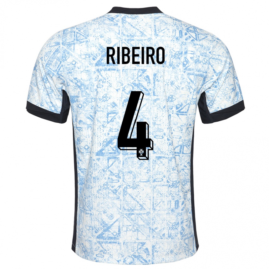 Niño Fútbol Camiseta Portugal Ricardo Ribeiro #4 Crema Azul 2ª Equipación 24-26 Perú