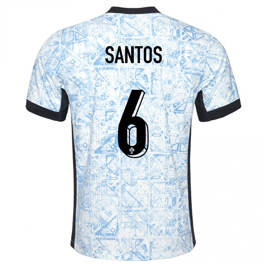 Niño Fútbol Camiseta Portugal Vasco Santos #6 Crema Azul 2ª Equipación 24-26 Perú