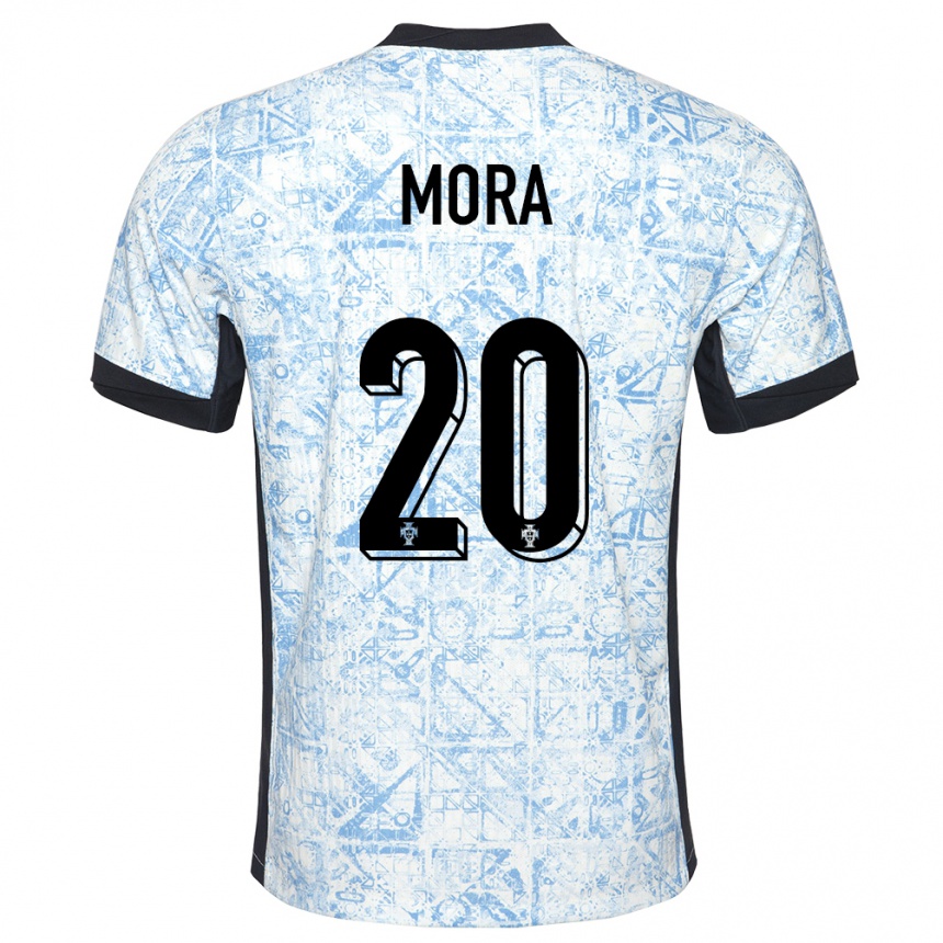 Niño Fútbol Camiseta Portugal Rodrigo Mora #20 Crema Azul 2ª Equipación 24-26 Perú