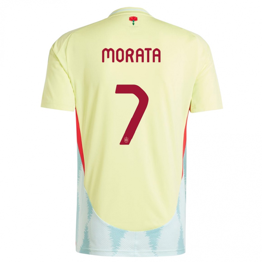 Niño Fútbol Camiseta España Alvaro Morata #7 Amarillo 2ª Equipación 24-26 Perú