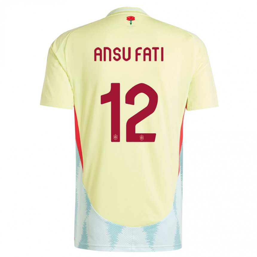 Niño Fútbol Camiseta España Ansu Fati #12 Amarillo 2ª Equipación 24-26 Perú