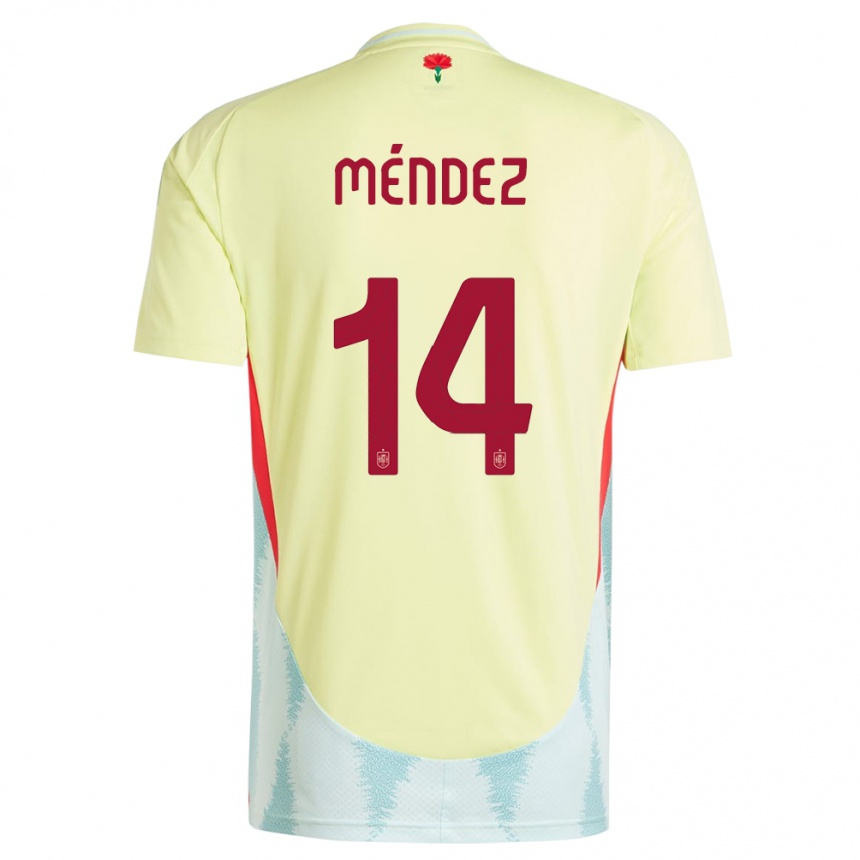 Niño Fútbol Camiseta España Maria Mendez #14 Amarillo 2ª Equipación 24-26 Perú