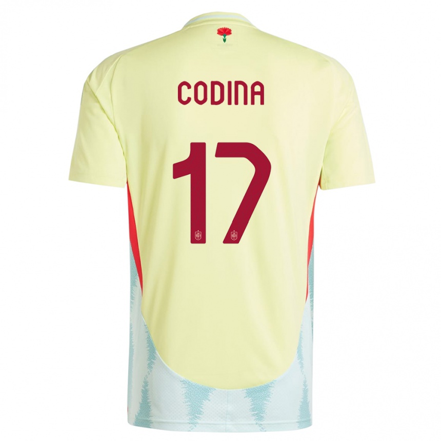 Niño Fútbol Camiseta España Laia Codina #17 Amarillo 2ª Equipación 24-26 Perú