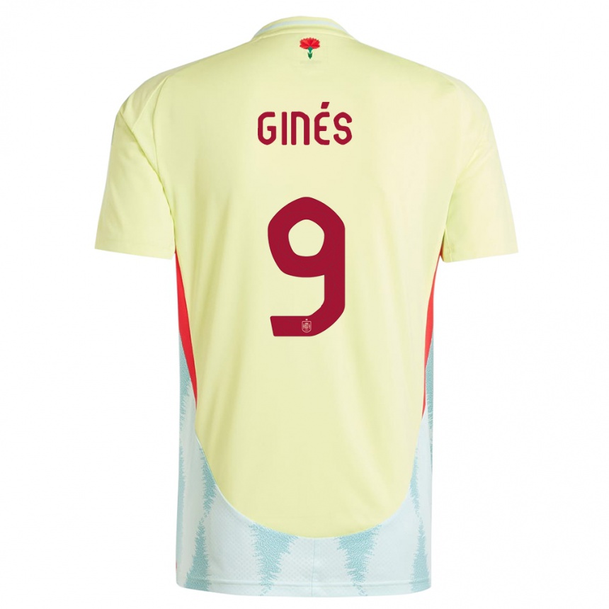 Niño Fútbol Camiseta España Alvaro Gines #9 Amarillo 2ª Equipación 24-26 Perú