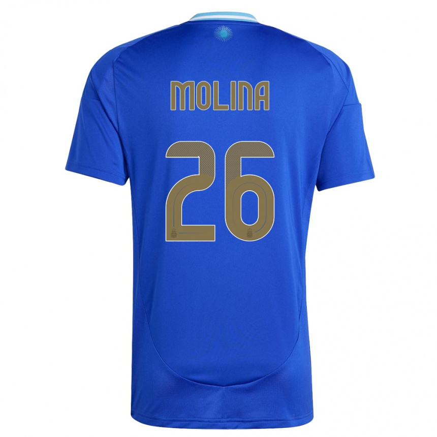 Niño Fútbol Camiseta Argentina Nahuel Molina #26 Azul 2ª Equipación 24-26 Perú