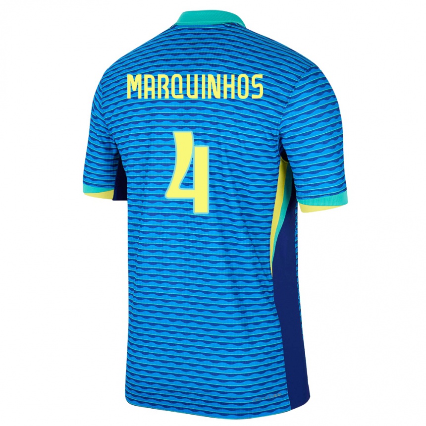 Niño Fútbol Camiseta Brasil Marquinhos #4 Azul 2ª Equipación 24-26 Perú