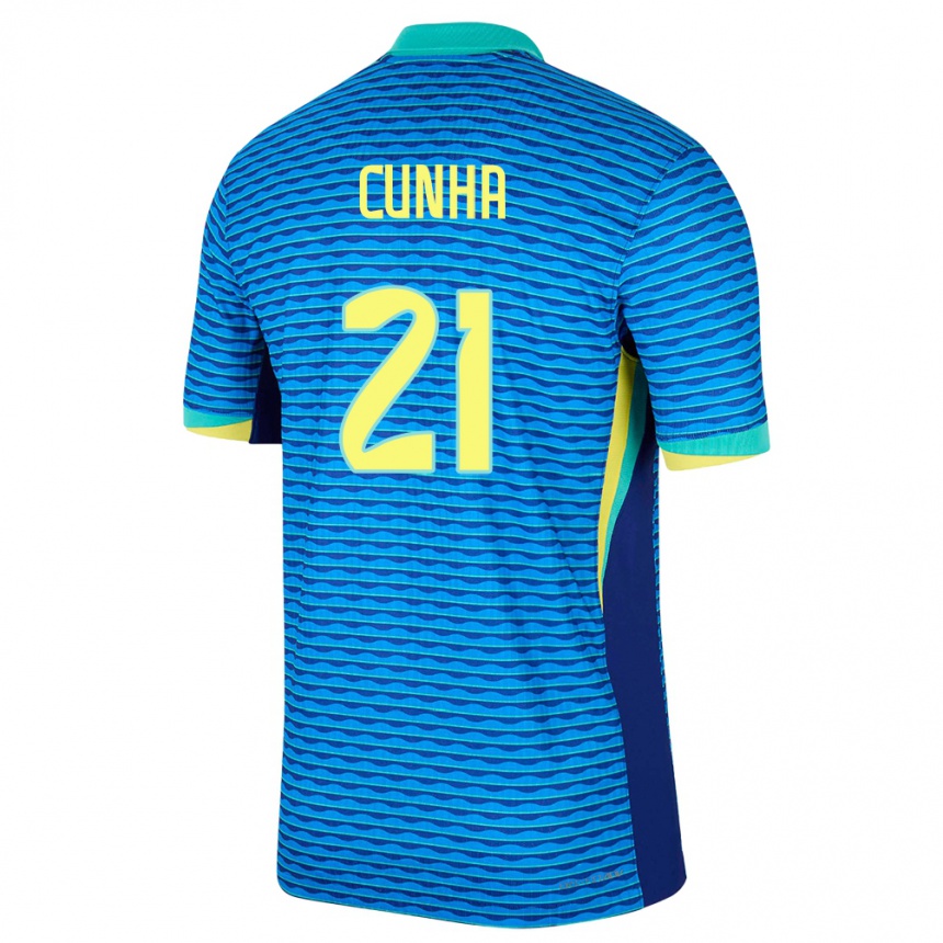 Niño Fútbol Camiseta Brasil Matheus Cunha #21 Azul 2ª Equipación 24-26 Perú