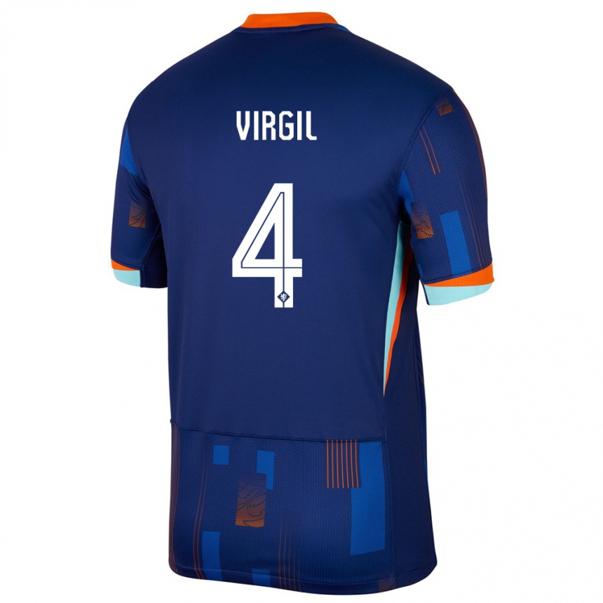 Niño Fútbol Camiseta Países Bajos Virgil Van Dijk #4 Azul 2ª Equipación 24-26 Perú