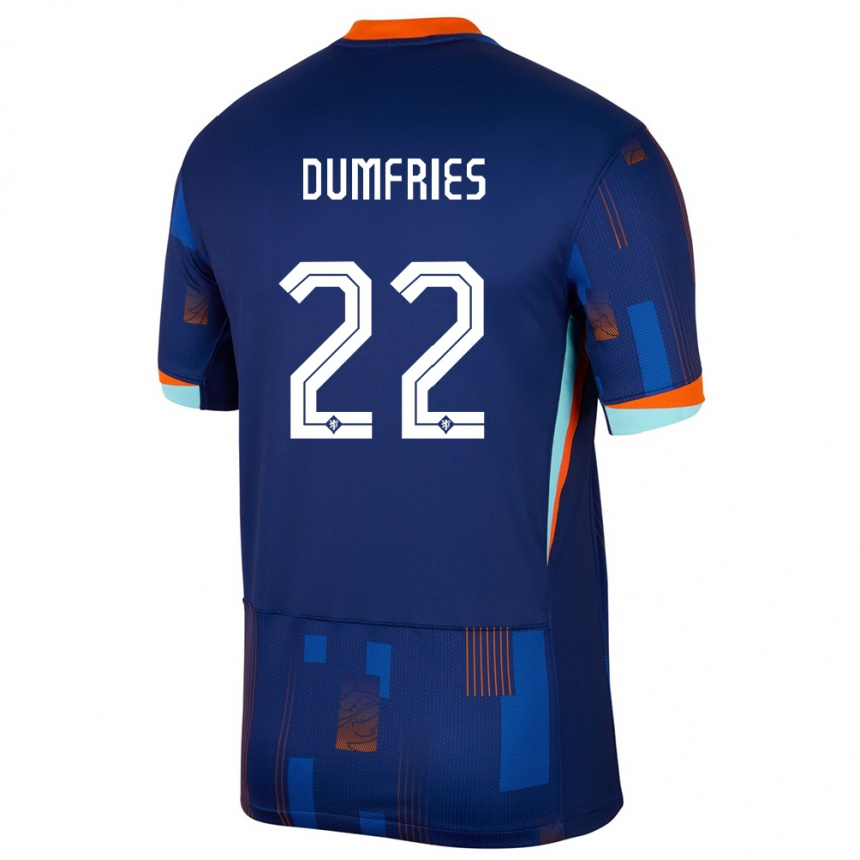 Niño Fútbol Camiseta Países Bajos Denzel Dumfries #22 Azul 2ª Equipación 24-26 Perú