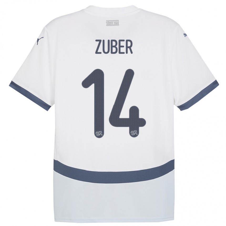 Niño Fútbol Camiseta Suiza Steven Zuber #14 Blanco 2ª Equipación 24-26 Perú