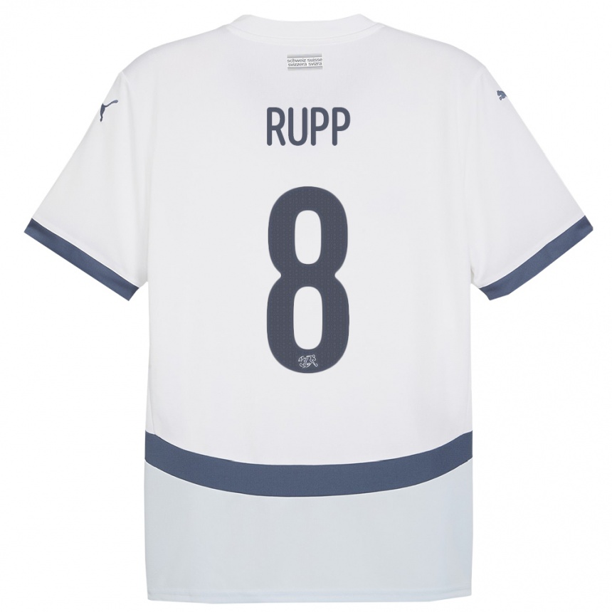 Niño Fútbol Camiseta Suiza Noah Rupp #8 Blanco 2ª Equipación 24-26 Perú