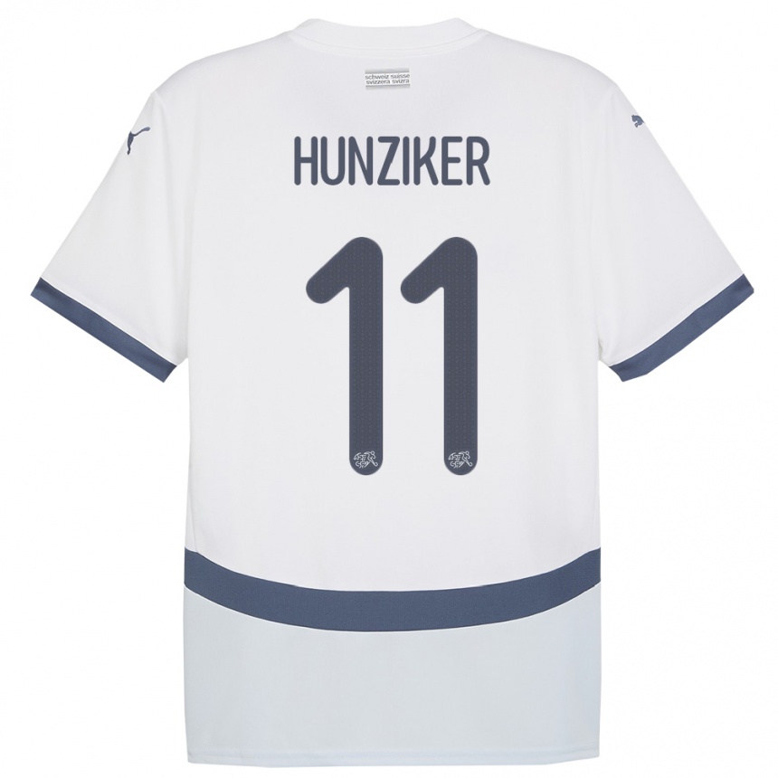 Niño Fútbol Camiseta Suiza Andrin Hunziker #11 Blanco 2ª Equipación 24-26 Perú