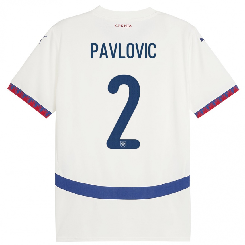 Niño Fútbol Camiseta Serbia Strahinja Pavlovic #2 Blanco 2ª Equipación 24-26 Perú