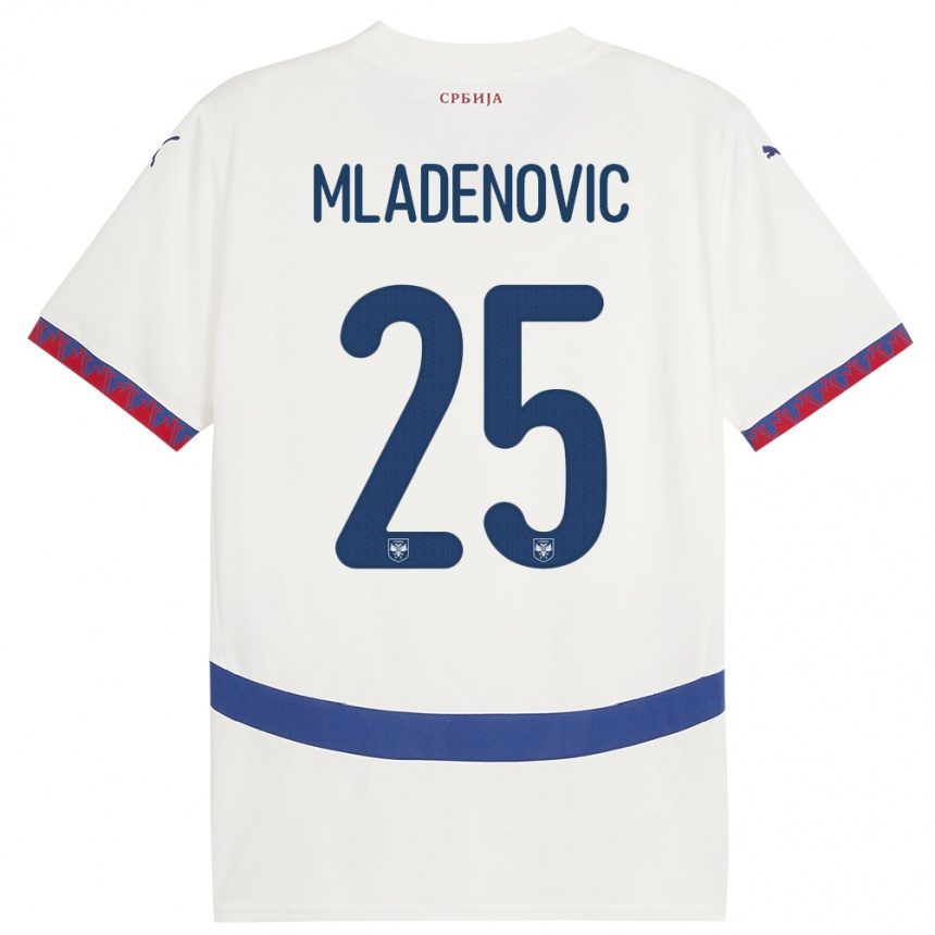 Niño Fútbol Camiseta Serbia Filip Mladenovic #25 Blanco 2ª Equipación 24-26 Perú