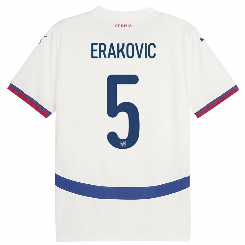 Niño Fútbol Camiseta Serbia Strahinja Erakovic #5 Blanco 2ª Equipación 24-26 Perú