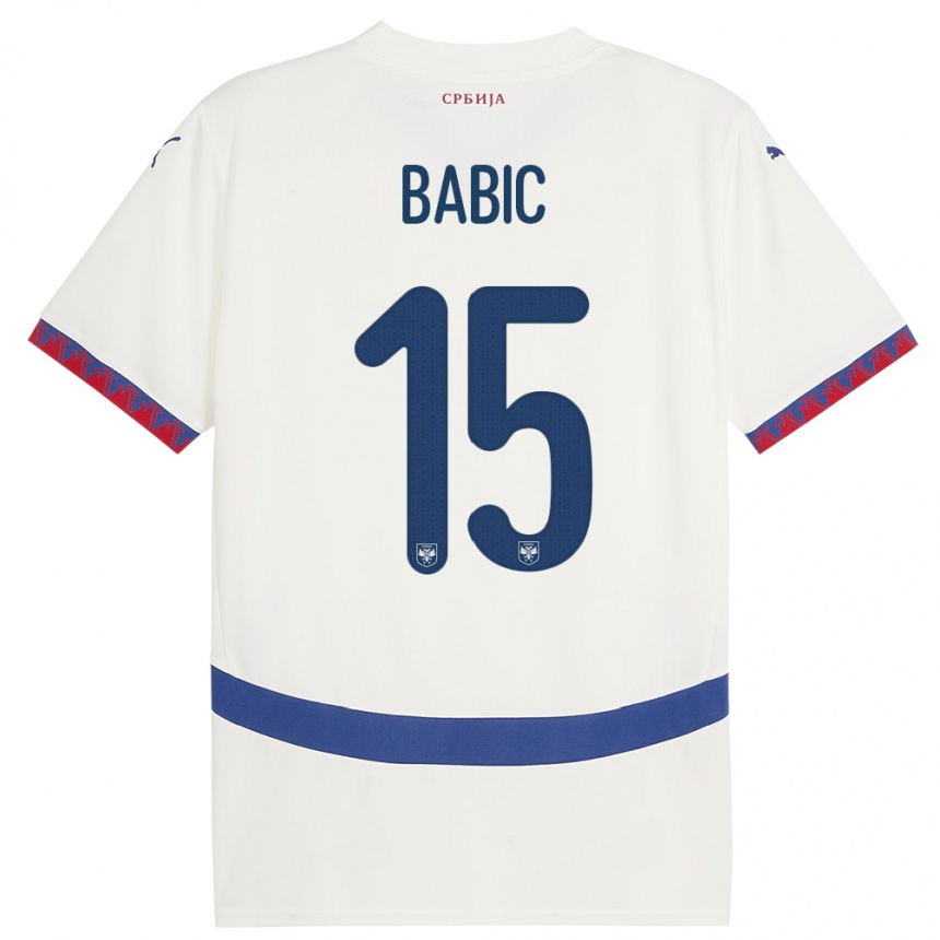 Niño Fútbol Camiseta Serbia Srdjan Babic #15 Blanco 2ª Equipación 24-26 Perú