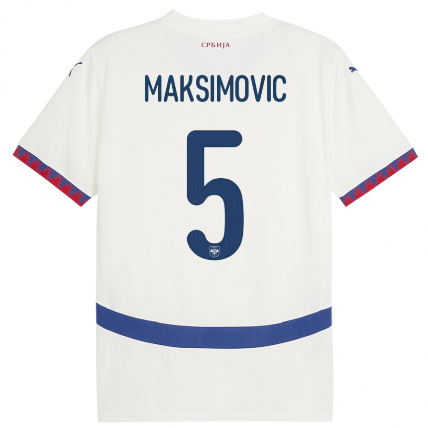 Niño Fútbol Camiseta Serbia Nemanja Maksimovic #5 Blanco 2ª Equipación 24-26 Perú