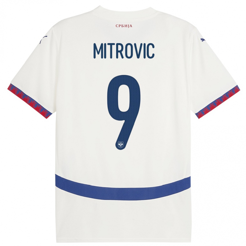 Niño Fútbol Camiseta Serbia Aleksandar Mitrovic #9 Blanco 2ª Equipación 24-26 Perú