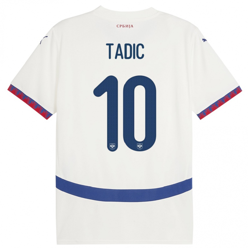 Niño Fútbol Camiseta Serbia Dusan Tadic #10 Blanco 2ª Equipación 24-26 Perú