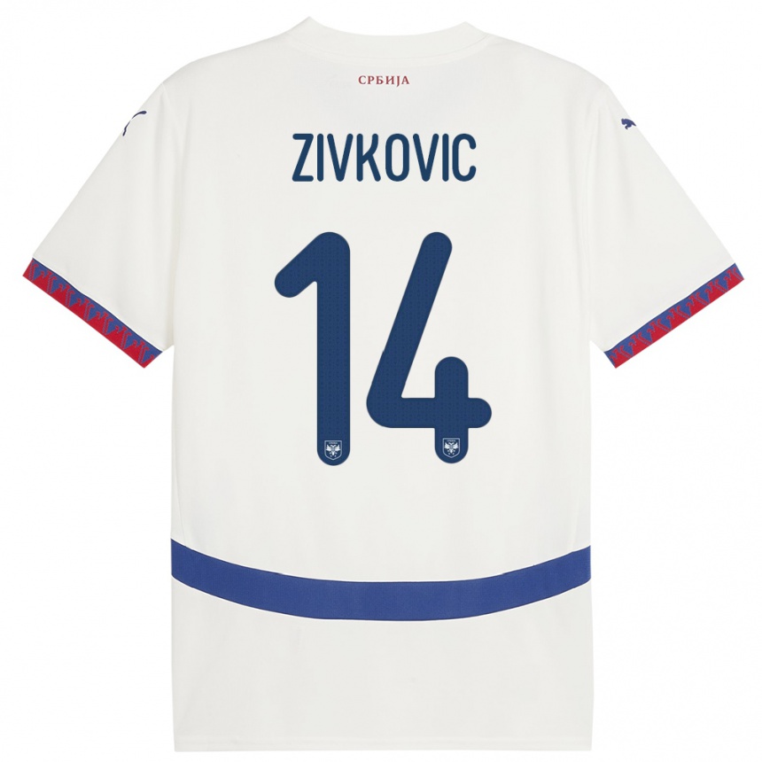 Niño Fútbol Camiseta Serbia Andrija Zivkovic #14 Blanco 2ª Equipación 24-26 Perú