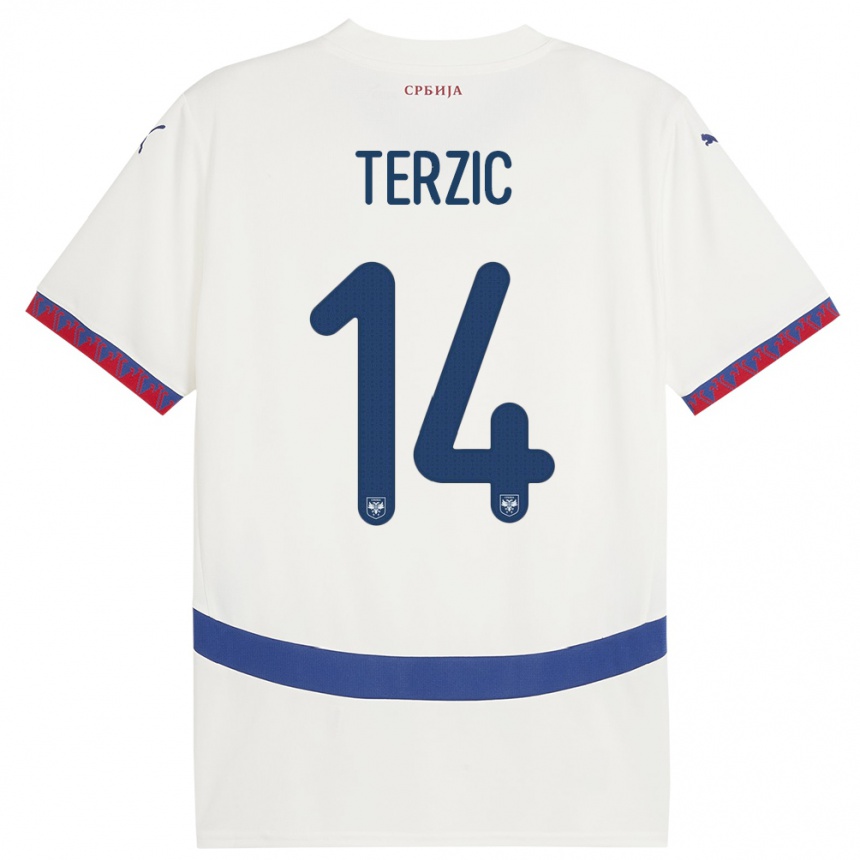 Niño Fútbol Camiseta Serbia Aleksa Terzic #14 Blanco 2ª Equipación 24-26 Perú