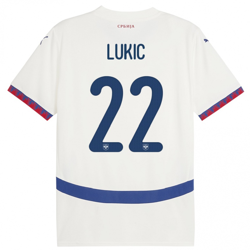 Niño Fútbol Camiseta Serbia Sasa Lukic #22 Blanco 2ª Equipación 24-26 Perú