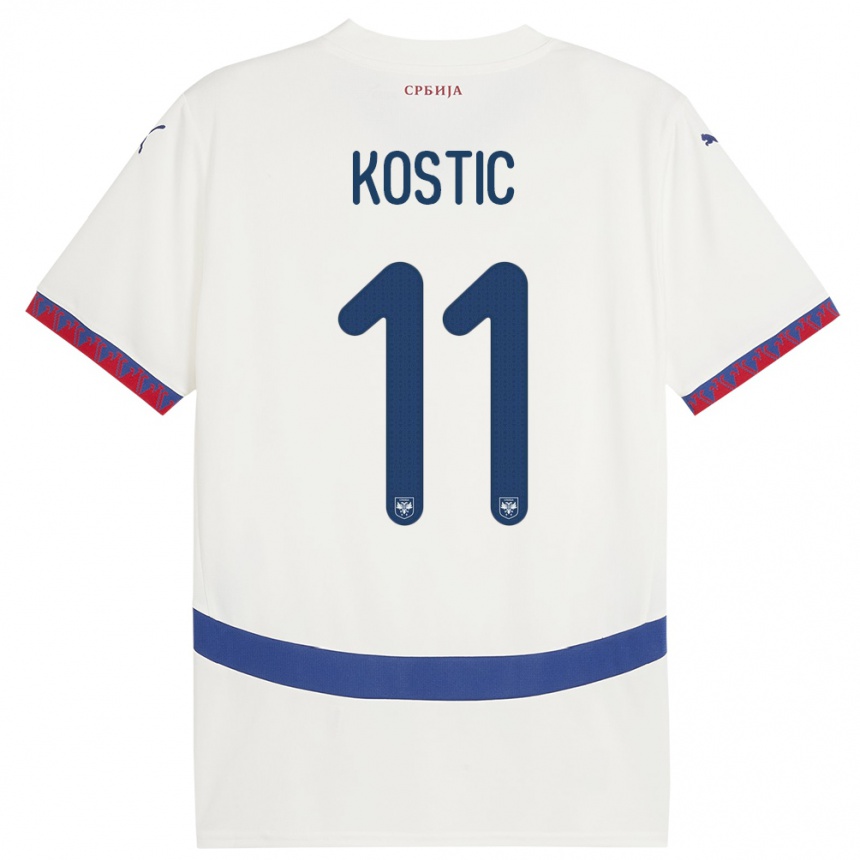 Niño Fútbol Camiseta Serbia Filip Kostic #11 Blanco 2ª Equipación 24-26 Perú