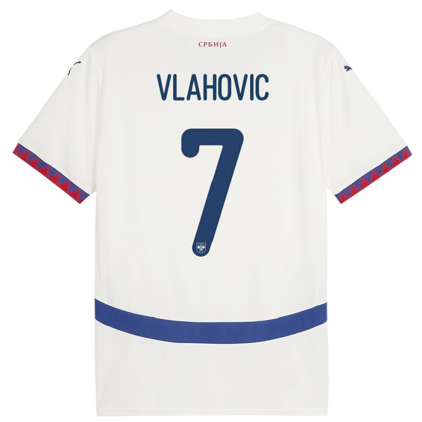 Niño Fútbol Camiseta Serbia Dusan Vlahovic #7 Blanco 2ª Equipación 24-26 Perú