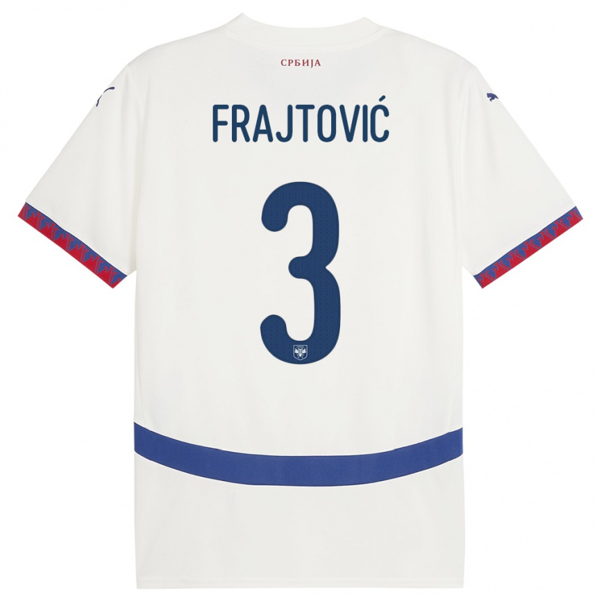 Niño Fútbol Camiseta Serbia Andela Frajtovic #3 Blanco 2ª Equipación 24-26 Perú