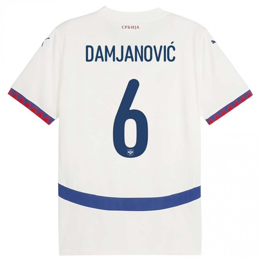 Niño Fútbol Camiseta Serbia Nevena Damjanovic #6 Blanco 2ª Equipación 24-26 Perú