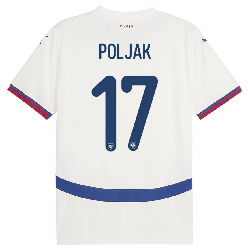 Niño Fútbol Camiseta Serbia Allegra Poljak #17 Blanco 2ª Equipación 24-26 Perú