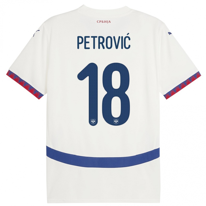 Niño Fútbol Camiseta Serbia Emilija Petrovic #18 Blanco 2ª Equipación 24-26 Perú