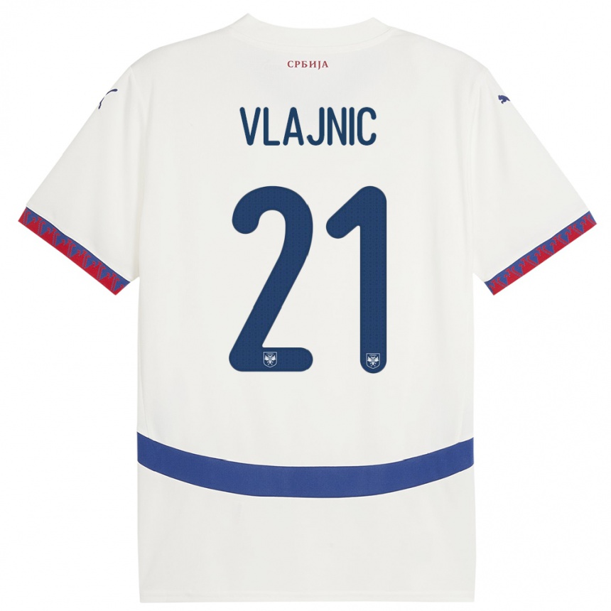 Niño Fútbol Camiseta Serbia Tyla Jay Vlajnic #21 Blanco 2ª Equipación 24-26 Perú