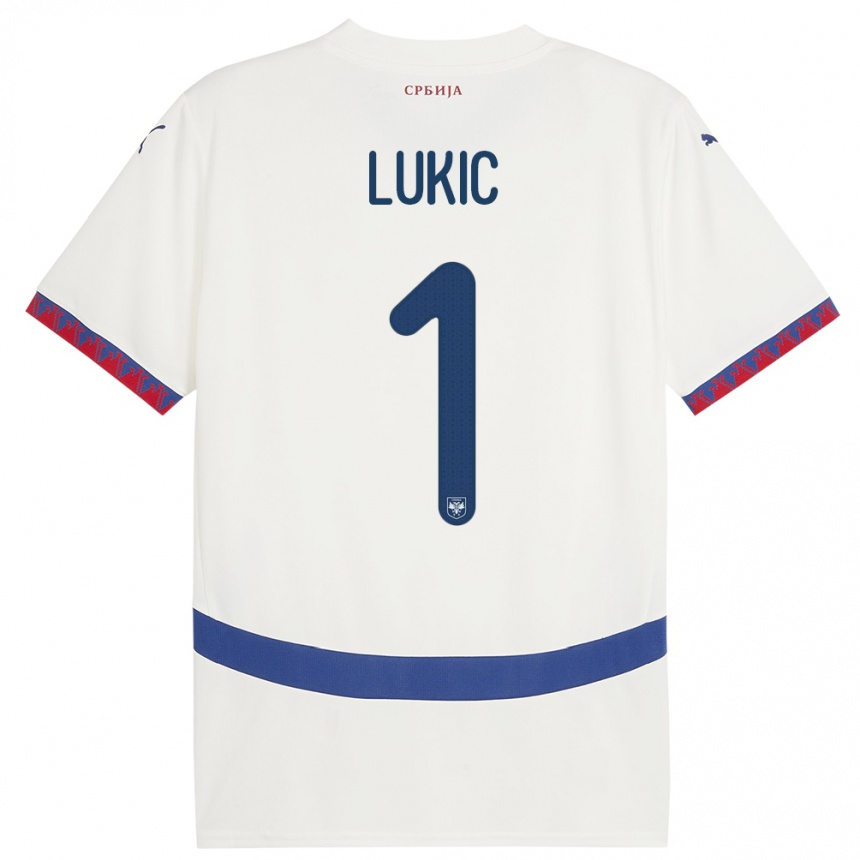 Niño Fútbol Camiseta Serbia Ognjen Lukic #1 Blanco 2ª Equipación 24-26 Perú