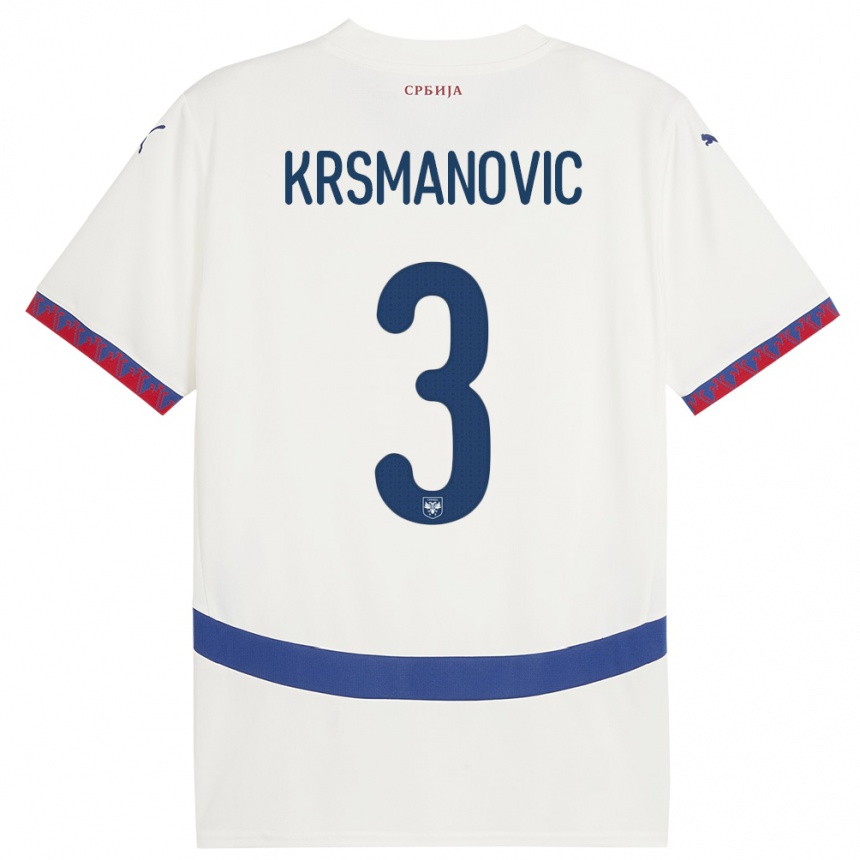 Niño Fútbol Camiseta Serbia Nemanja Krsmanovic #3 Blanco 2ª Equipación 24-26 Perú