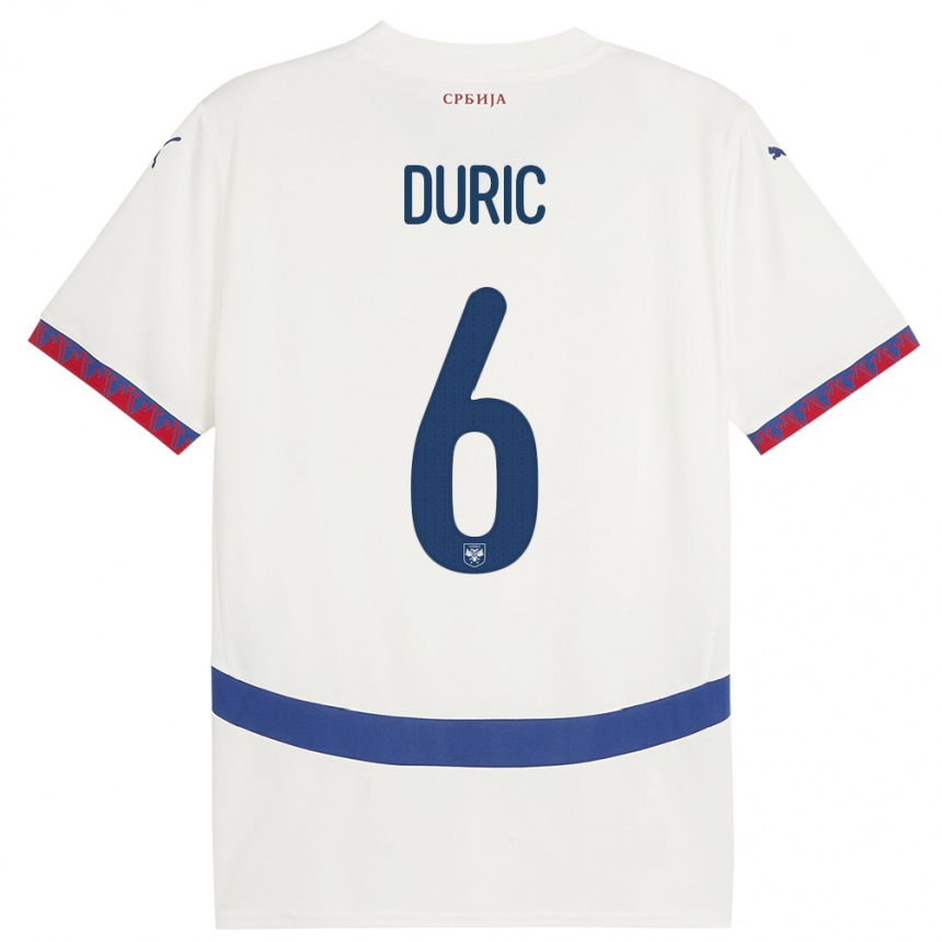 Niño Fútbol Camiseta Serbia Andrej Duric #6 Blanco 2ª Equipación 24-26 Perú