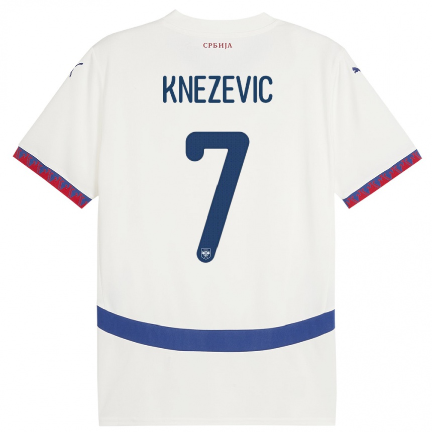 Niño Fútbol Camiseta Serbia Nikola Knezevic #7 Blanco 2ª Equipación 24-26 Perú