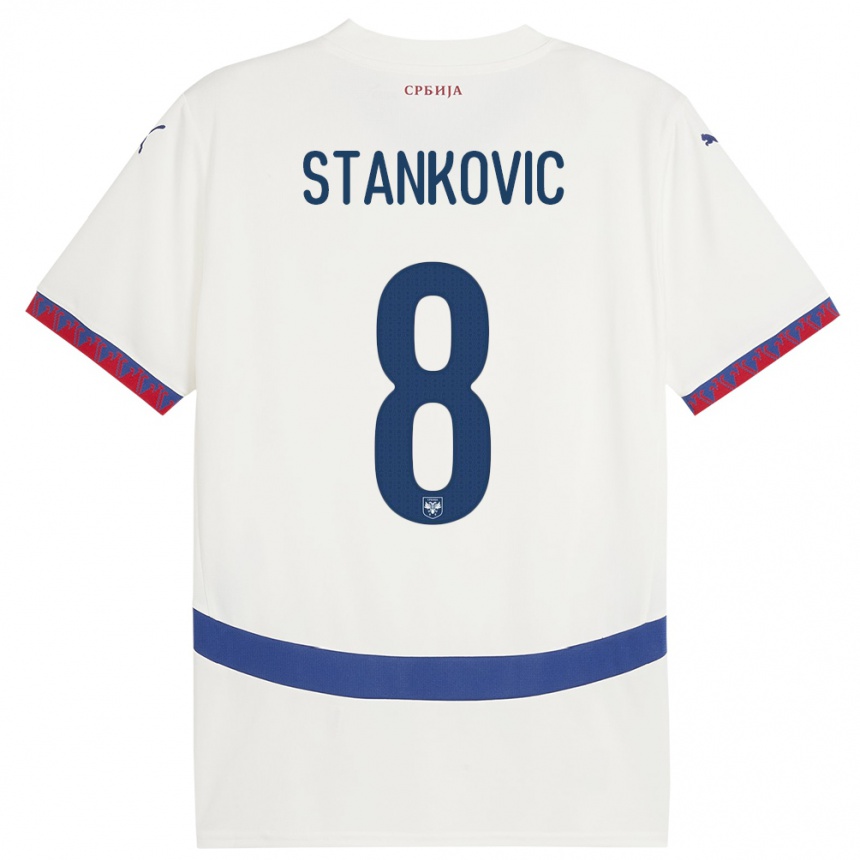 Niño Fútbol Camiseta Serbia Nikola Stankovic #8 Blanco 2ª Equipación 24-26 Perú