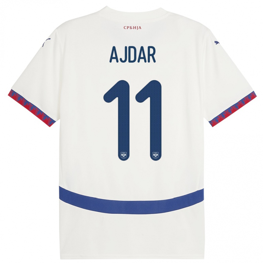 Niño Fútbol Camiseta Serbia Ognjen Ajdar #11 Blanco 2ª Equipación 24-26 Perú