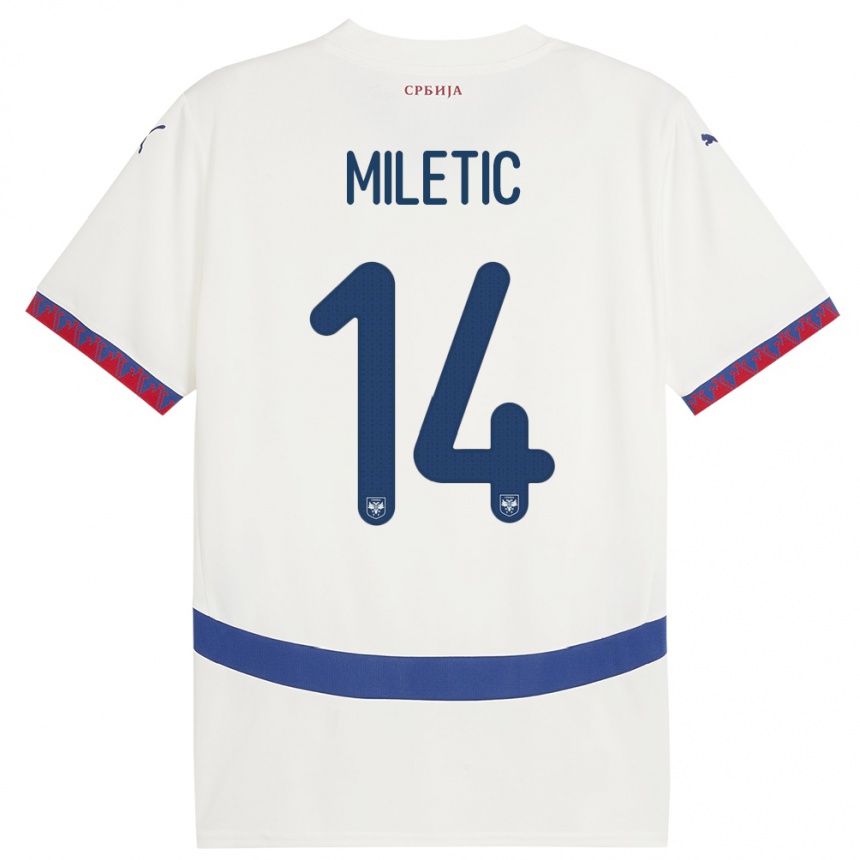 Niño Fútbol Camiseta Serbia Vladimir Miletic #14 Blanco 2ª Equipación 24-26 Perú