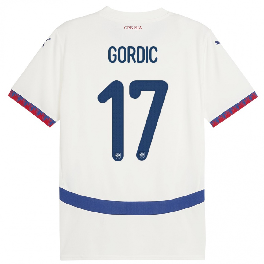 Niño Fútbol Camiseta Serbia Djordje Gordic #17 Blanco 2ª Equipación 24-26 Perú