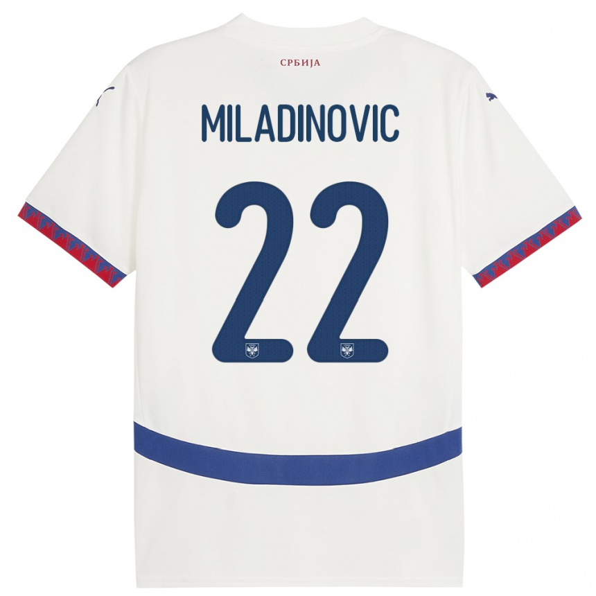 Niño Fútbol Camiseta Serbia Igor Miladinovic #22 Blanco 2ª Equipación 24-26 Perú